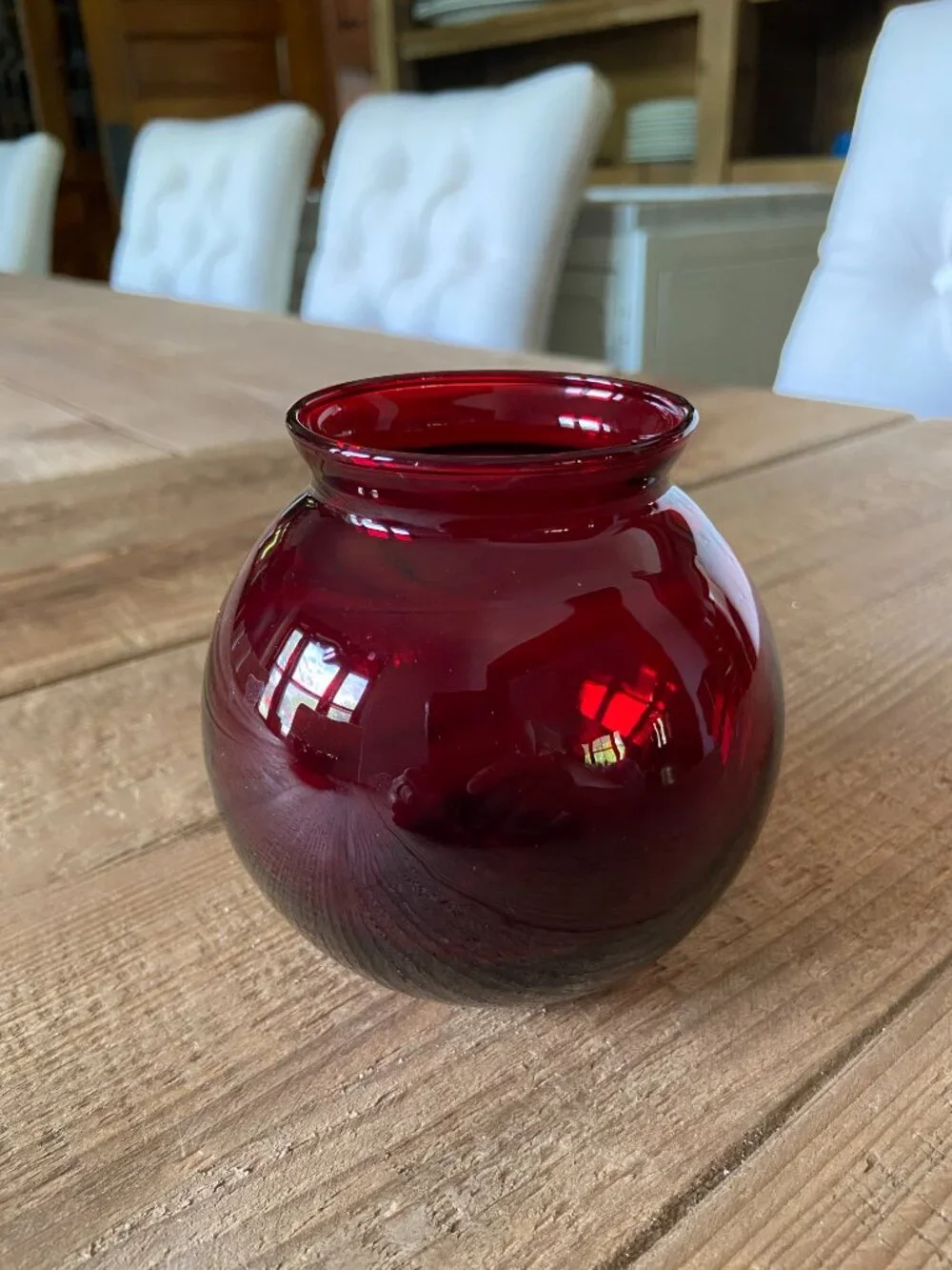 Ruby Red Glass Round Vase Rose Bowl 4